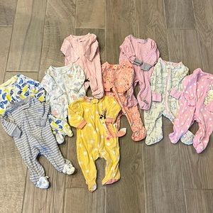 Bundle of 9 Size 3M Zipper Footie Pajamas
